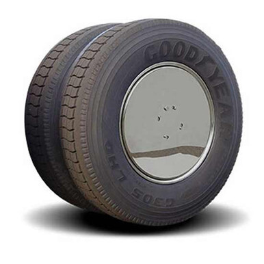 Aerodynamic wheel covers installed on a semi truck