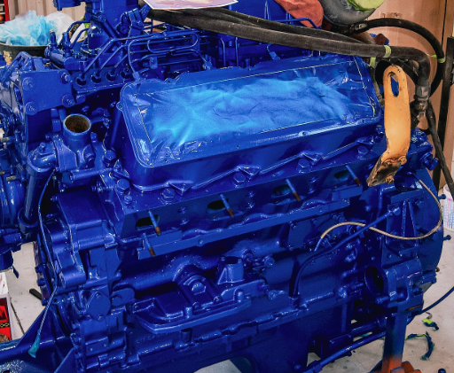 Modified Peterbilt 359 CAT Engine with Blue Paint