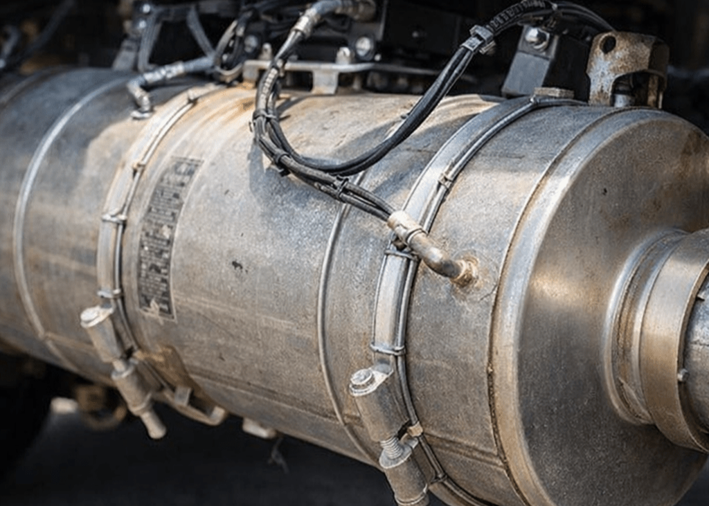 DPF Filter on a Semi Truck DPF Filter on a Semi Truck (AI Gen)