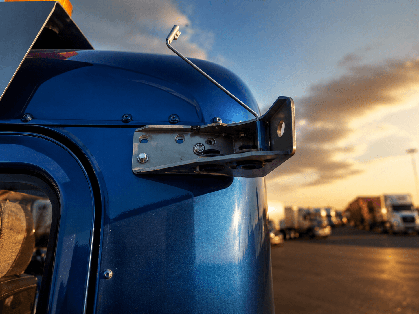 Semi truck exhaust bracket close-up