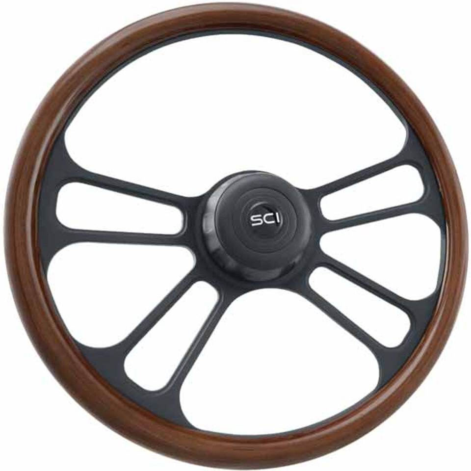 18 Inch Phoenix 4 Matte Black Aluminum Spoke Half Wrap Mahogany Rim Steering Wheel W/ Black Horn Button