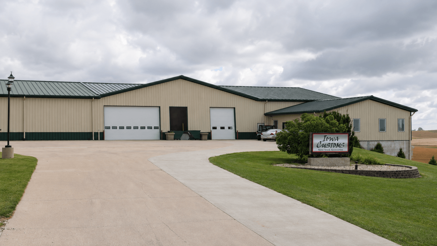 Exterior of the Iowa Customs truck parts HQ in Caroll, Iowa