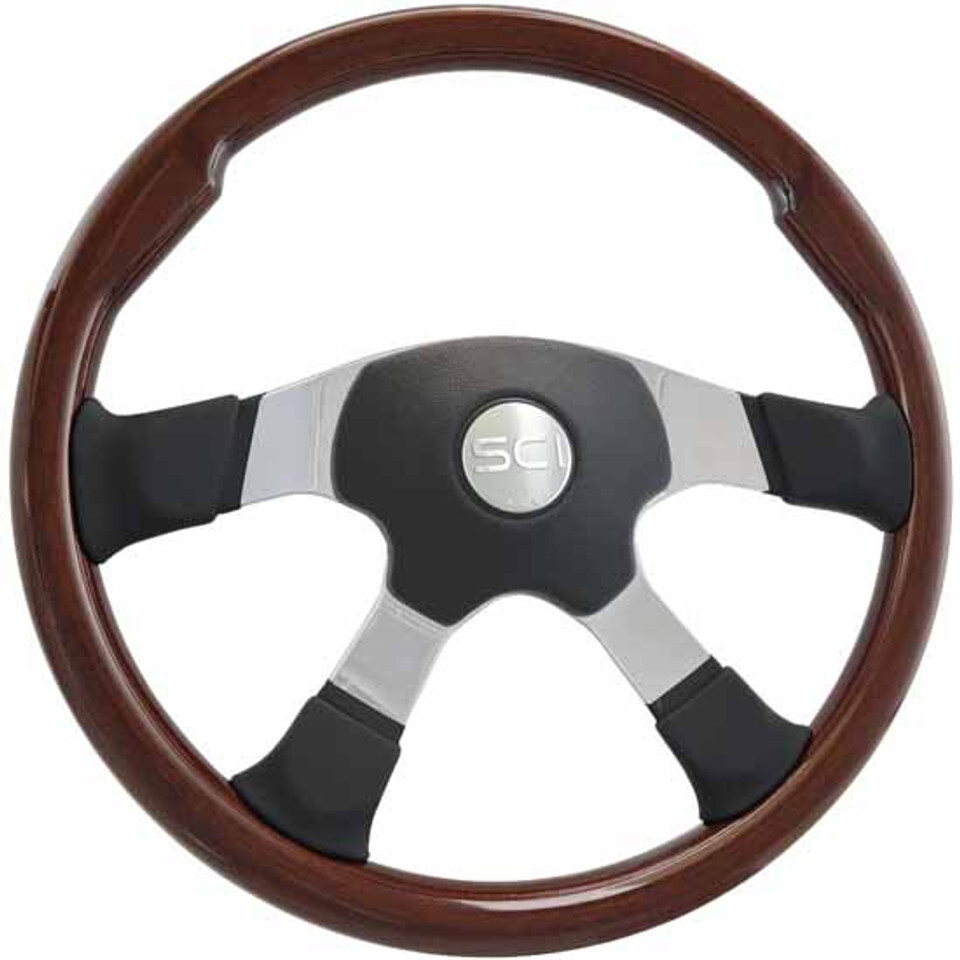 Milestone Mahogany Steering Wheel w Black Leather Spats 5 Hub Hole