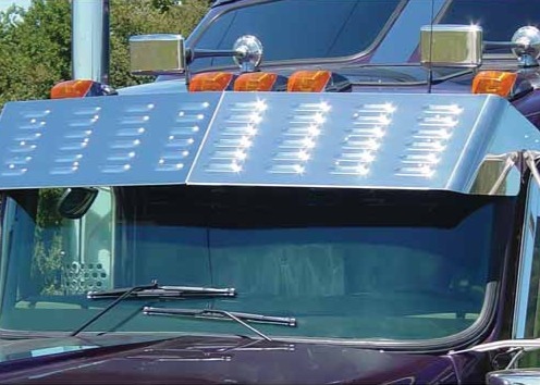 Louvered Stainless Steel Blind Mount Untie Drop Visor Kenworth W990 Louvered Stainless Steel Blind Mount Untie Drop Visor Kenworth W990